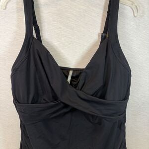 Lands End Swim Tankini Swimsuit Top Tank Black Underwire Size 16 Beach Travel